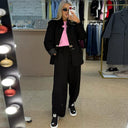 Chic Women's Sweater-Blazer Set with Wide-Leg Pants
