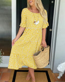 Floral Midi Dress with Elastic Waistband for Women