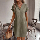 Women's Short Sleeve Shirt Dress - Button Placket Style