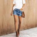 Trendy Women's Frayed Hem Denim Shorts
