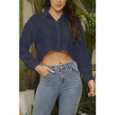 Chic Women's Cropped Blouse with Classic Collar