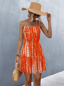 Women's Spaghetti Strap Tie-Dye Dress with Flowing Skirt