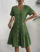 Chic Women's Ruffle Dress with Button Detail