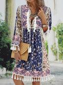 Bohemian Tunic Dress with Fringe Embellishments for Women