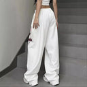 Trendy Women's Graphic Print Baggy Pants with Stretch Waist
