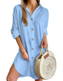 Chic Women's Shirt Dress with Button Accents and Side Slits