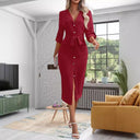 Chic Women's Knee-Length Shirt Dress with Waist Belt