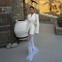 Chic Women's Blazer Dress with Lace Accents