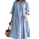 Chic Women's Linen Dress with Pockets and Button Accents