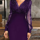 Stylish Glitter Cocktail Dress with Sheer Sleeves