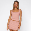 Chic Women's Ribbed Top and Mini Skirt Set