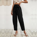 Chic Harem Pants with Tie Belt and Button Accents