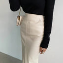 Chic Faux Leather Midi Skirt with Side Slit
