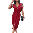Chic Women's Wrap Dress with Stylish Cut-Outs and Glimmering Accents
