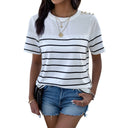 Striped Women's T-Shirt with Chic Button Accents