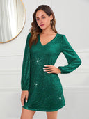 Stylish V-Neck Long Sleeve Cocktail Dress for Women