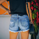 High-Waist Destroyed Denim Shorts with Button Placket