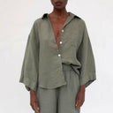 Chic Linen Blouse with Stylish Pockets for Women