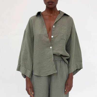 Chic Linen Blouse with Stylish Pockets for Women