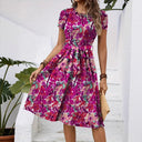 Floral Midi Dress with Chic Waist Belt