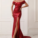 Stunning Evening Dress with Deep Neckline and High Slits