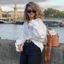 Chic Women's Linen Blouse with Balloon Sleeves