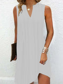 Stylish V-Neck Sleeveless Dress with Asymmetrical Hem