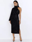 Glamorous Asymmetrical Evening Dress with Sequin Detail