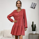 Stylish Women's Dress with Button Accents and Flowy Skirt