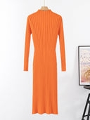 Chic Women's Ribbed Knit Dress with High Neck