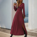 Chic Women's Maxi Dress with Deep V-Neck Ruching