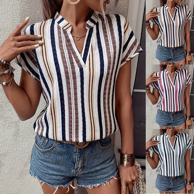 Chic Women's Striped Blouse with Stylish Collar