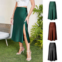 Chic Satin Viscose Midi Skirt for Women
