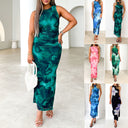 Chic Women's Floor-Length Watercolor Dress - Flattering Silhouette
