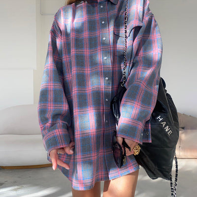 Women's Oversized Checked Shirt Blouse