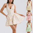 Floral High-Neck Dress with Ruffle Accents