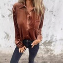 Chic Velvet Blouse with Classic Collar and Long Sleeves
