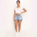 High-Waisted Frayed Hem Denim Shorts for Women