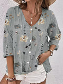 Floral Print Women's Blouse with Stylish Button Accents