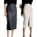 Chic Faux Leather Midi Skirt with Side Slit