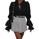Women's Puff Sleeve Blouse with Classic Stand-Up Collar