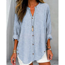 Women's Long Sleeve Blouse with Button Placket & Asymmetrical Hem