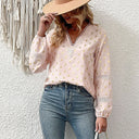 V-Neck Women's Blouse with Lace Design