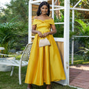Chic Off-Shoulder Evening Dress with Stylish Hem