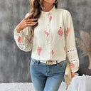 Embellished Puff Sleeve Women's Blouse with Stand Collar
