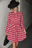 Women's Checkered Shirt Dress with Adjustable Waist