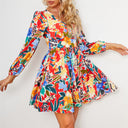 Floral V-Neck Dress with Long Sleeves for Women