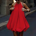 Chic Halter Mini Dress with Flared Skirt and Elastic Waist