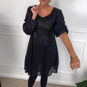Chic Puff Sleeve Glitter Evening Dress