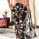 Floral Patterned Women's Pants with Elastic Waist